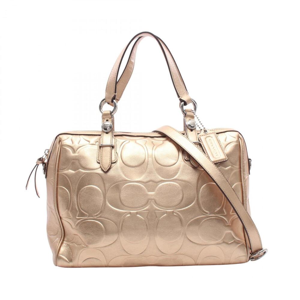 Coach Signature 2-Way Handbag, Leather, Women's, Gold Tone, F17992